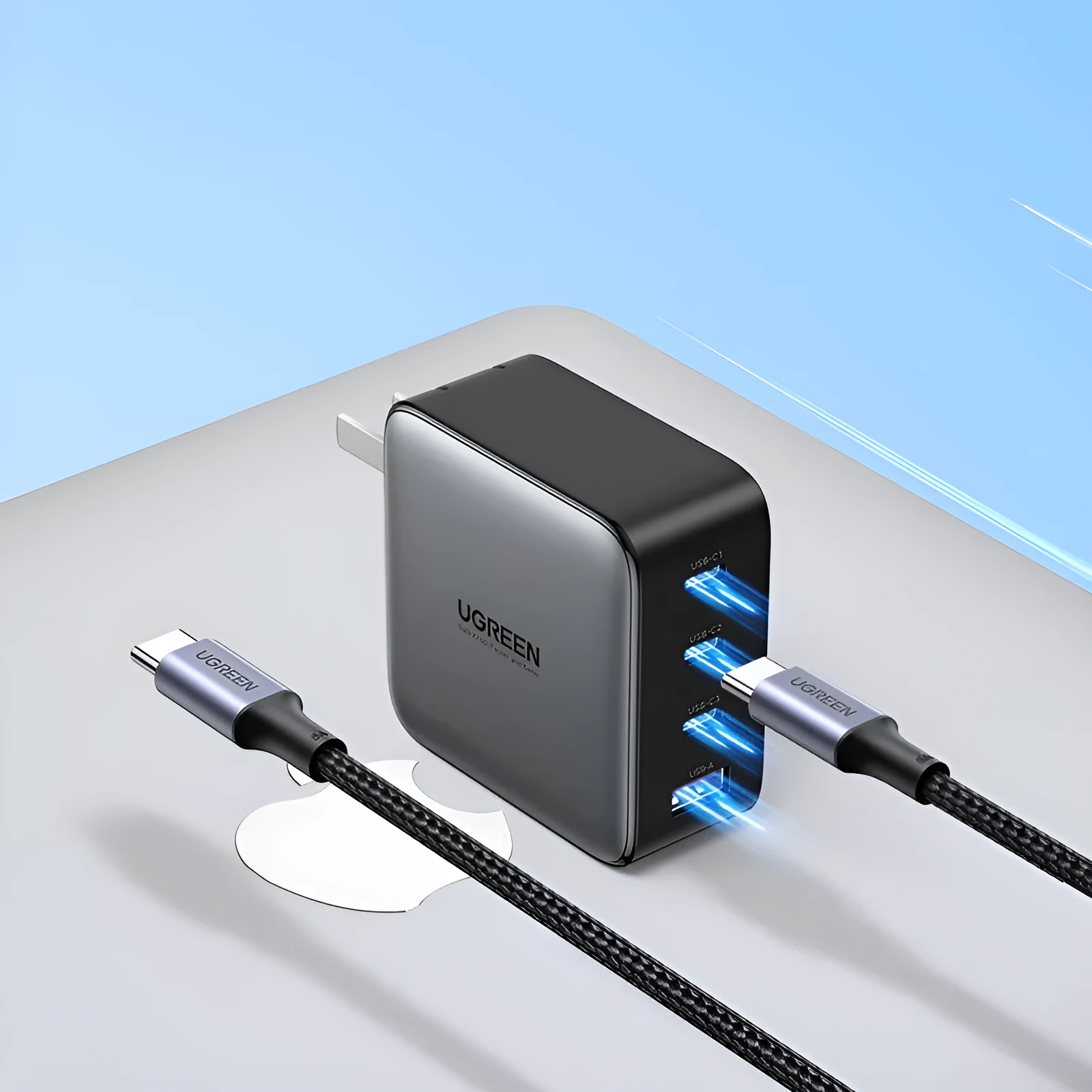 100W Gallium Nitride multi-port fast charger wall plug with USB-C port