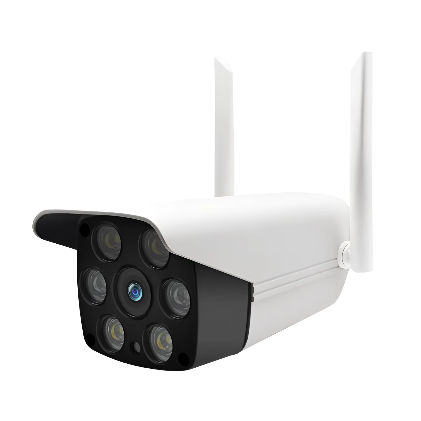 White outdoor smart security camera with 3.6mm lens for 1080P HD remote monitoring.