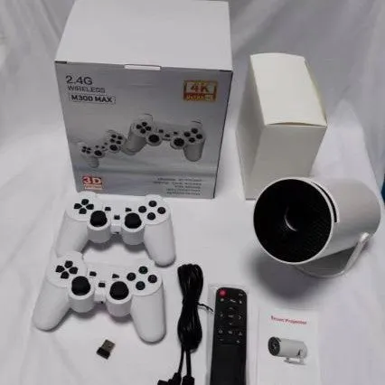 M300MAX portable home projection game machine in red or white packaging with handles