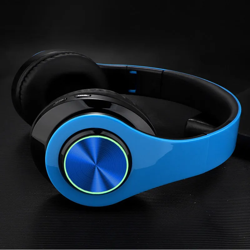Wireless Bluetooth headset in five colour options showing head-mounted design with stereo earpieces