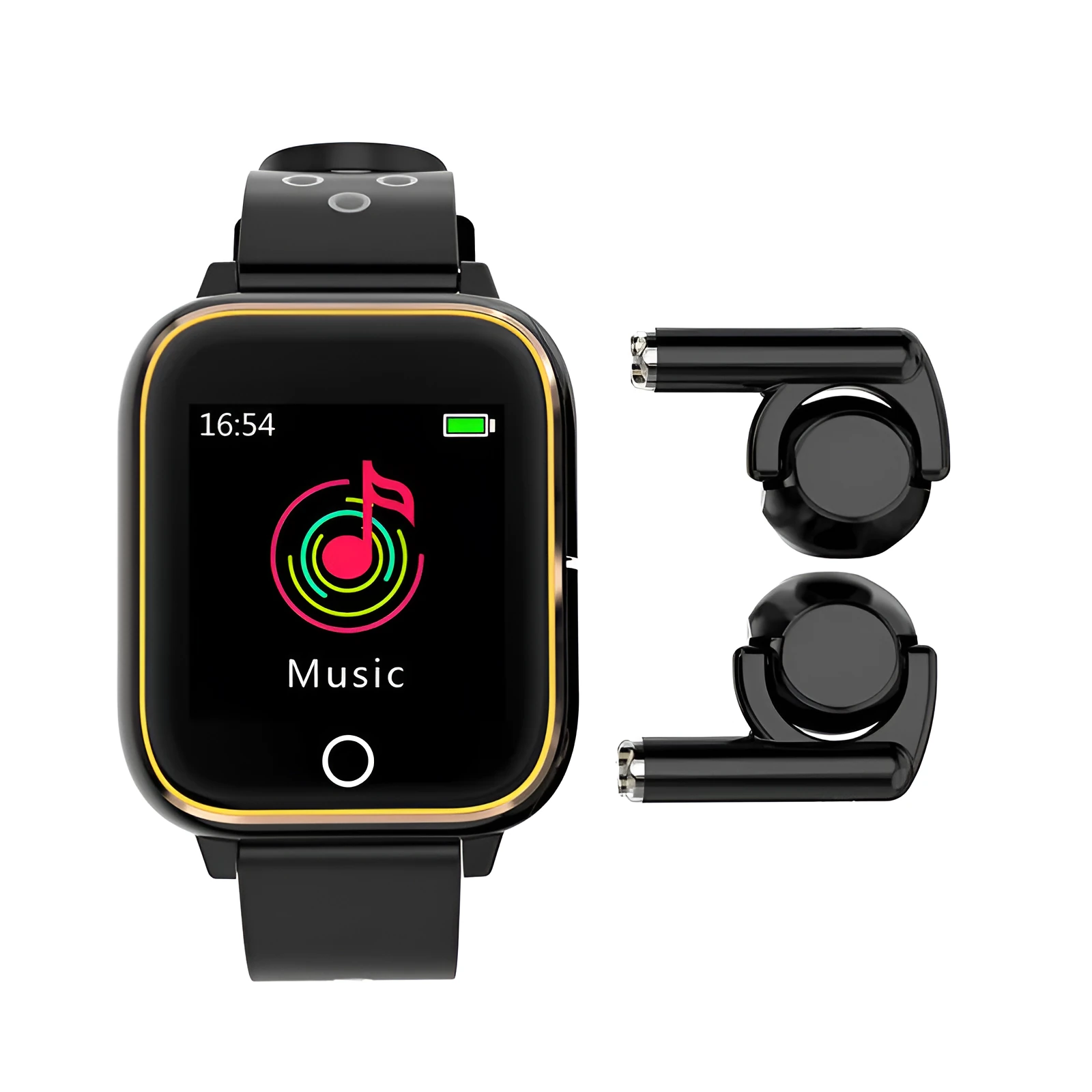 M6 smart call watch with TWS headset on a sporty silicone strap, showing the 1.3-inch touch screen.
