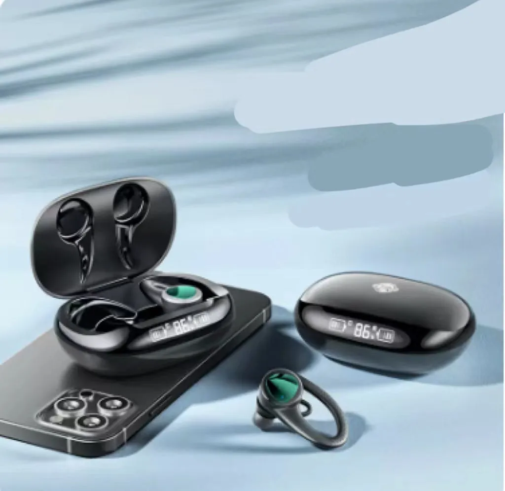 True wireless Bluetooth headset in Black with in-ear noise cancellation design and charging case