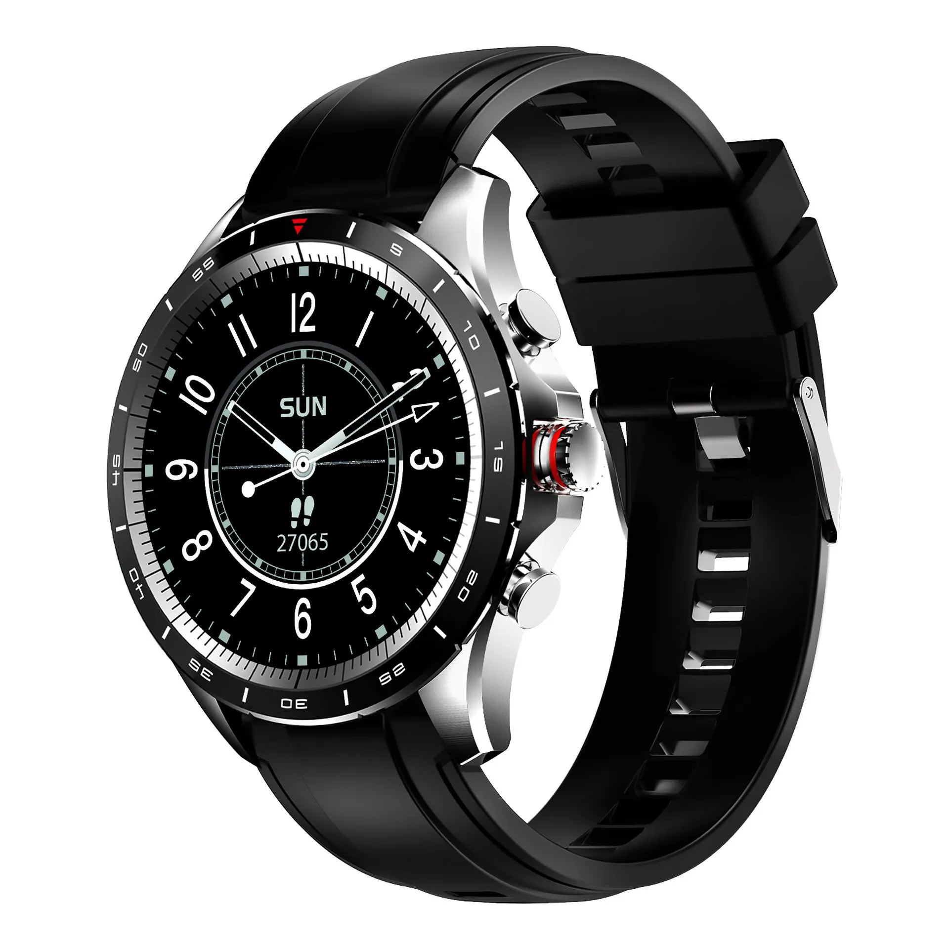 Men's smart bracelet watch with zinc alloy screen and silicone wristband in black, blue, or grey colours