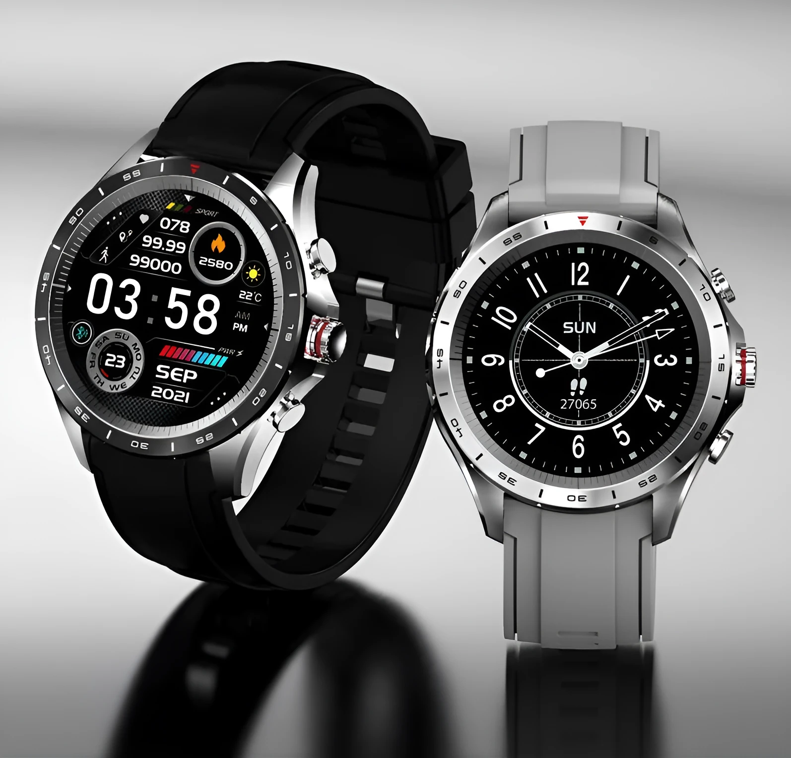 Men's smart bracelet watch with zinc alloy screen and silicone wristband in black, blue, or grey colours