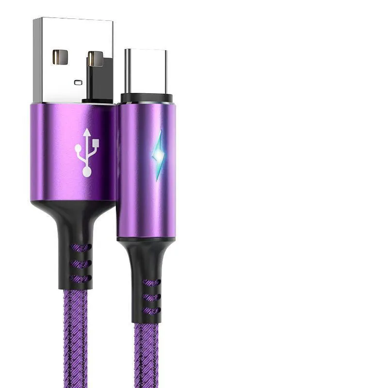 Black, red, and purple 1.2-metre USB data cables for Apple iPhone 12 and Android phones.