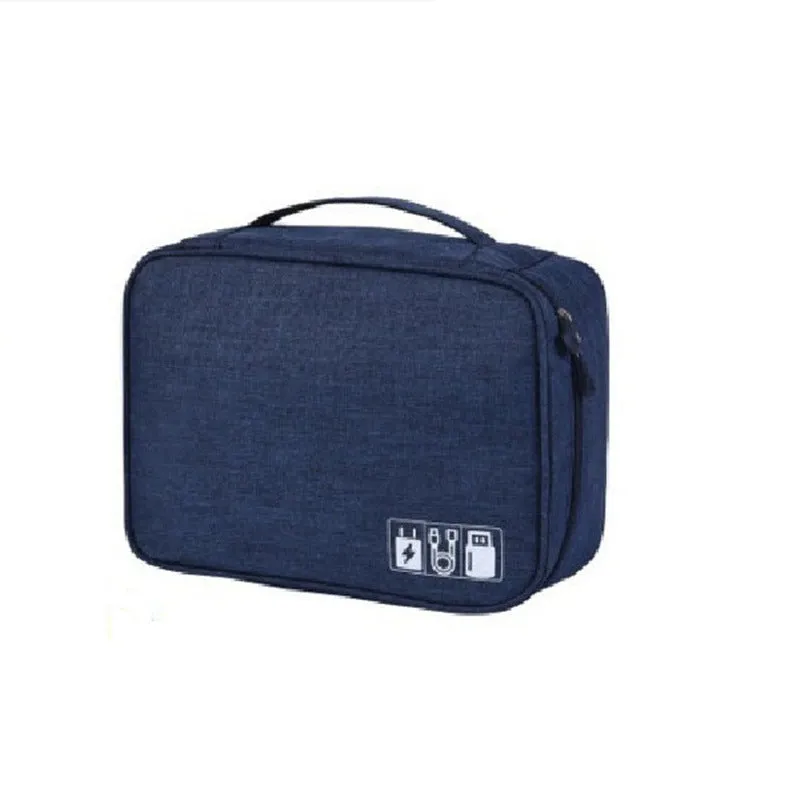 Cationic polyester digital accessories storage bag in one of six colours, shown with cables inside.