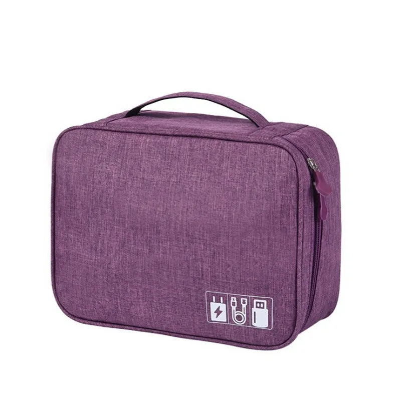 Cationic polyester digital accessories storage bag in one of six colours, shown with cables inside.
