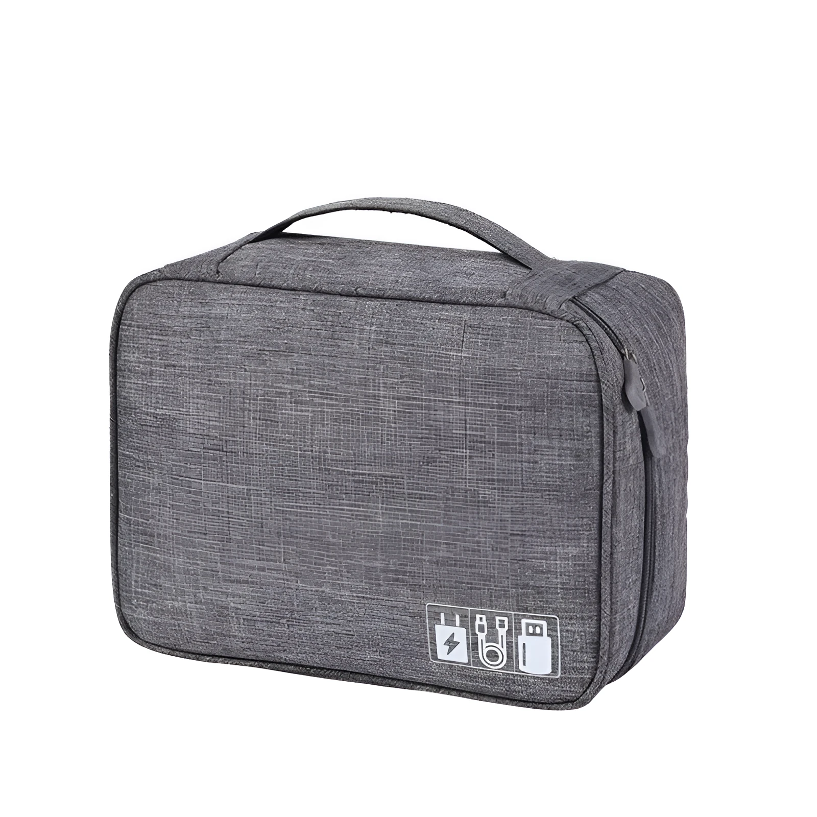 Cationic polyester digital accessories storage bag in one of six colours, shown with cables inside.