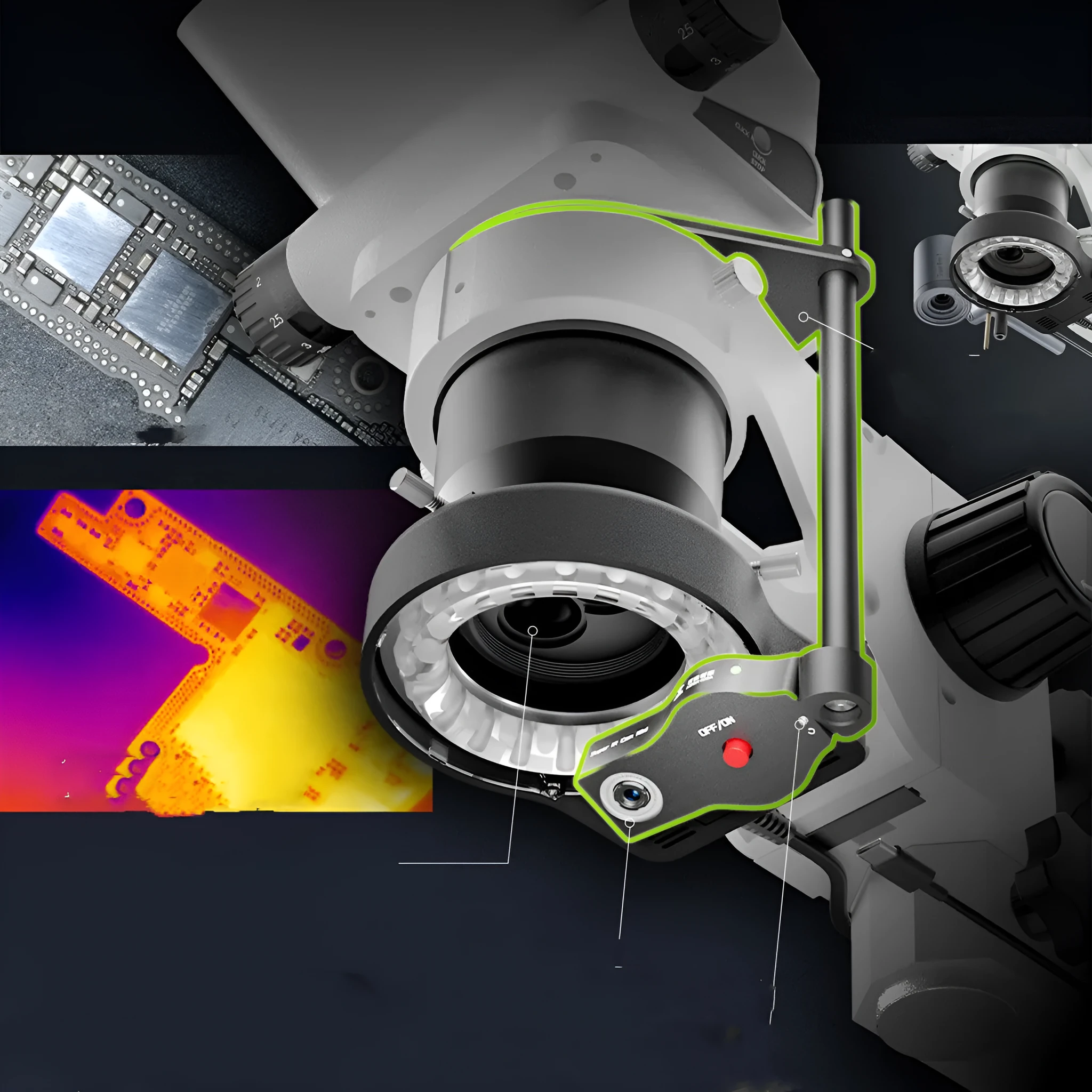 Mini microscope thermal imaging detector with adjustable mount and protective lens cover