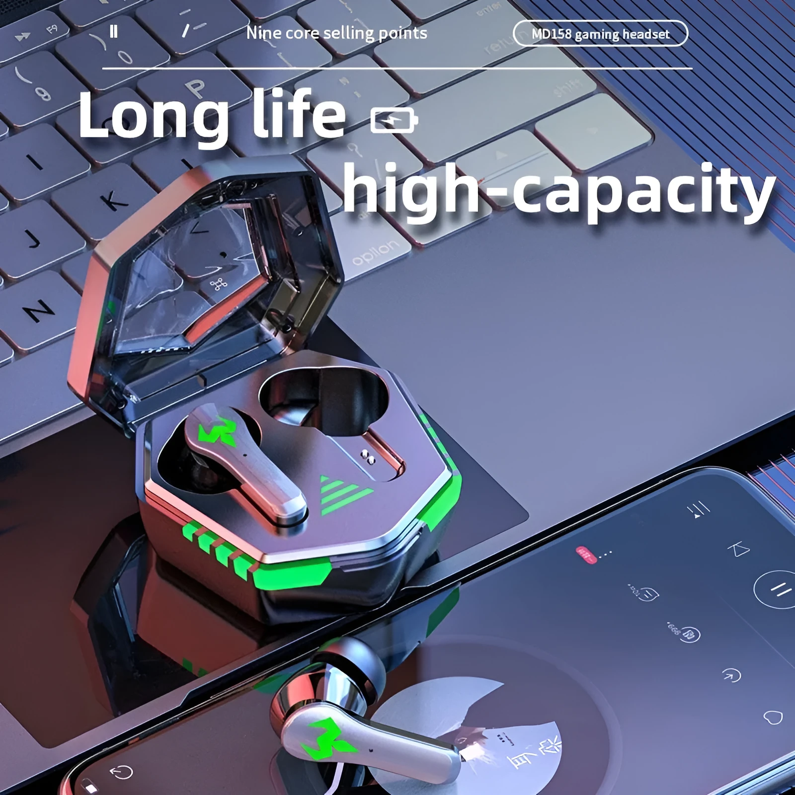 Wireless Bluetooth in-ear earphones in black colour options for sports and gaming