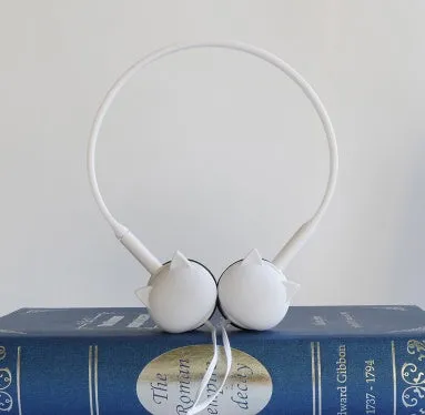 Wireless cat-themed earphones with silicone ear tips in blue colour on a white background