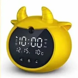 Smart alarm clock with voice control, human body sensor, and luminous dial in silicone white deer style.