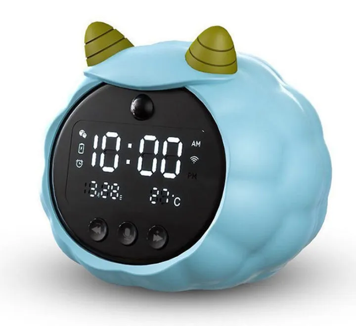 Smart alarm clock with voice control, human body sensor, and luminous dial in silicone white deer style.