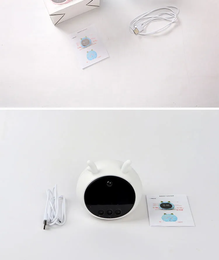 Smart alarm clock with voice control, human body sensor, and luminous dial in silicone white deer style.