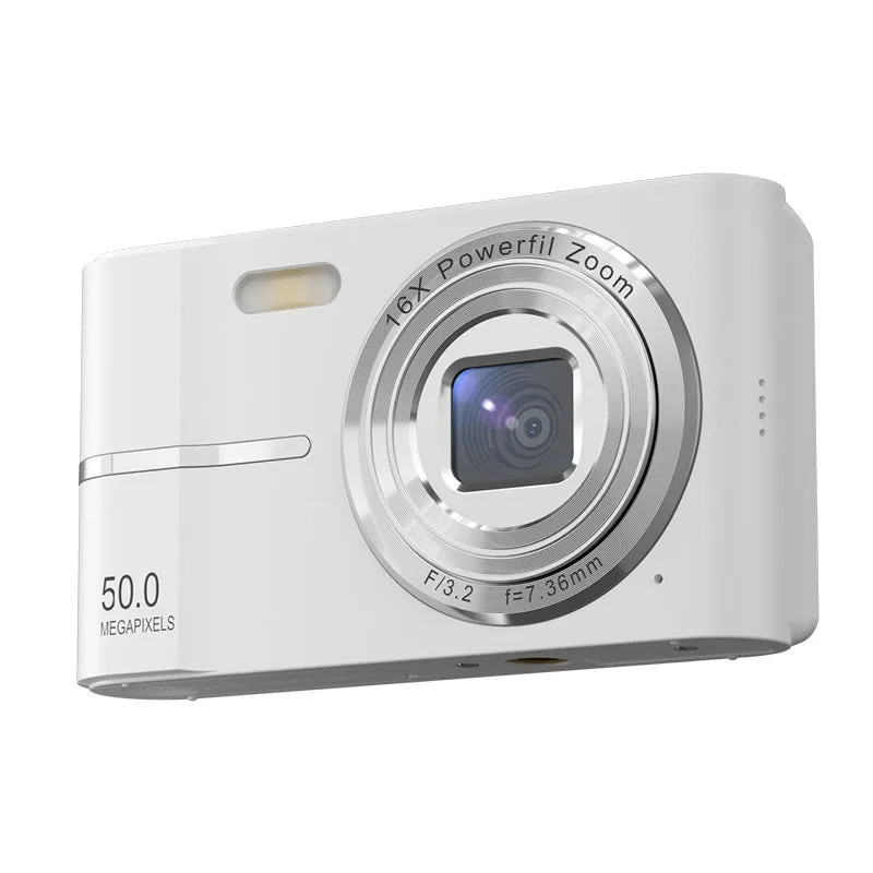 Compact 4K HD digital camera in black, green, pink, or white colours with lanyard