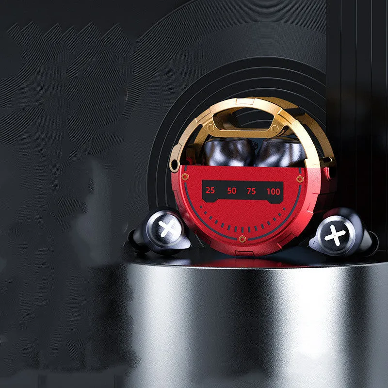 Wireless Bluetooth in-ear earphones in a charging case, available in red, silver, or yellow colours.