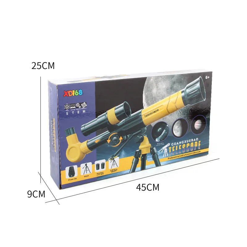 White and yellow plastic astronomical telescope with tripod for kids beginner astronomy