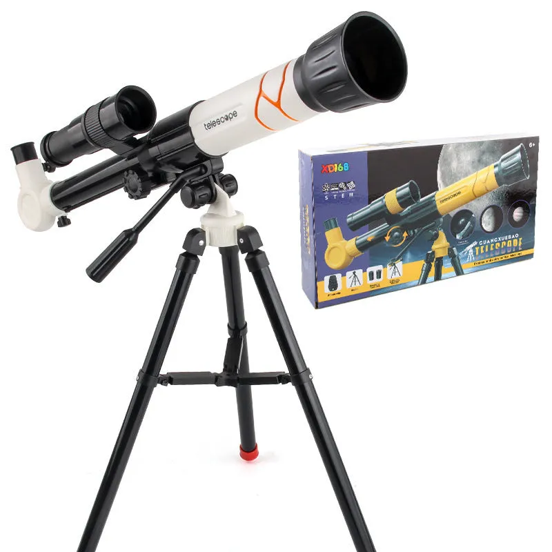 White and yellow plastic astronomical telescope with tripod for kids beginner astronomy