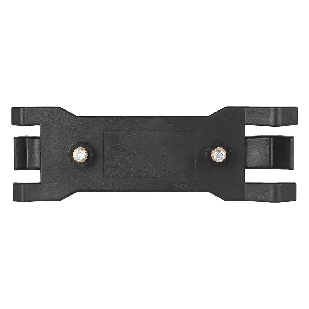 Black ABS plastic umbrella clip for attaching an iPhone to a tripod and umbrella pole.