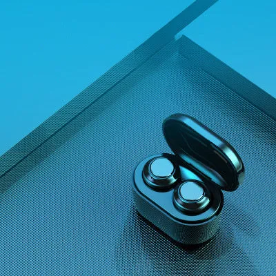 Black wireless stereo Bluetooth headset with earplug design shown with NFC symbol.