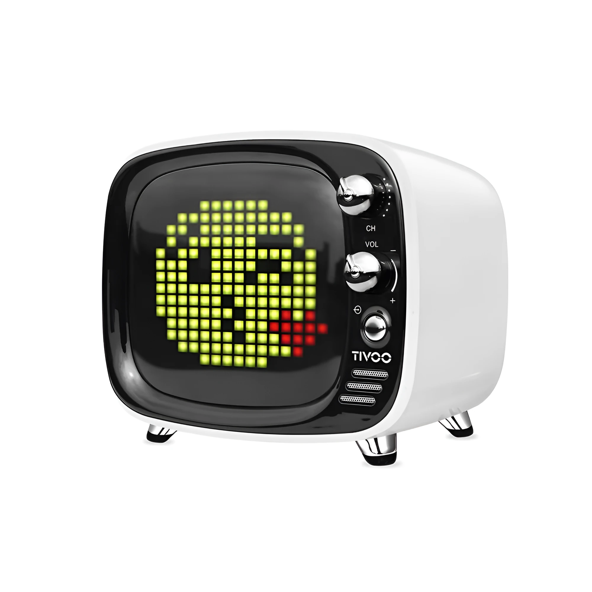 Portable Bluetooth speaker and alarm clock unit in one of six colour options: black, blue, green, pink, red, or white.