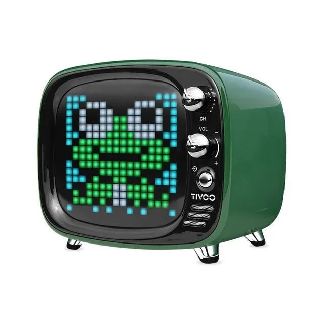 Portable Bluetooth speaker and alarm clock unit in one of six colour options: black, blue, green, pink, red, or white.