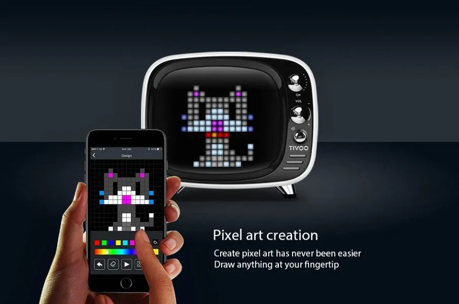 Portable Bluetooth speaker and alarm clock unit in one of six colour options: black, blue, green, pink, red, or white.