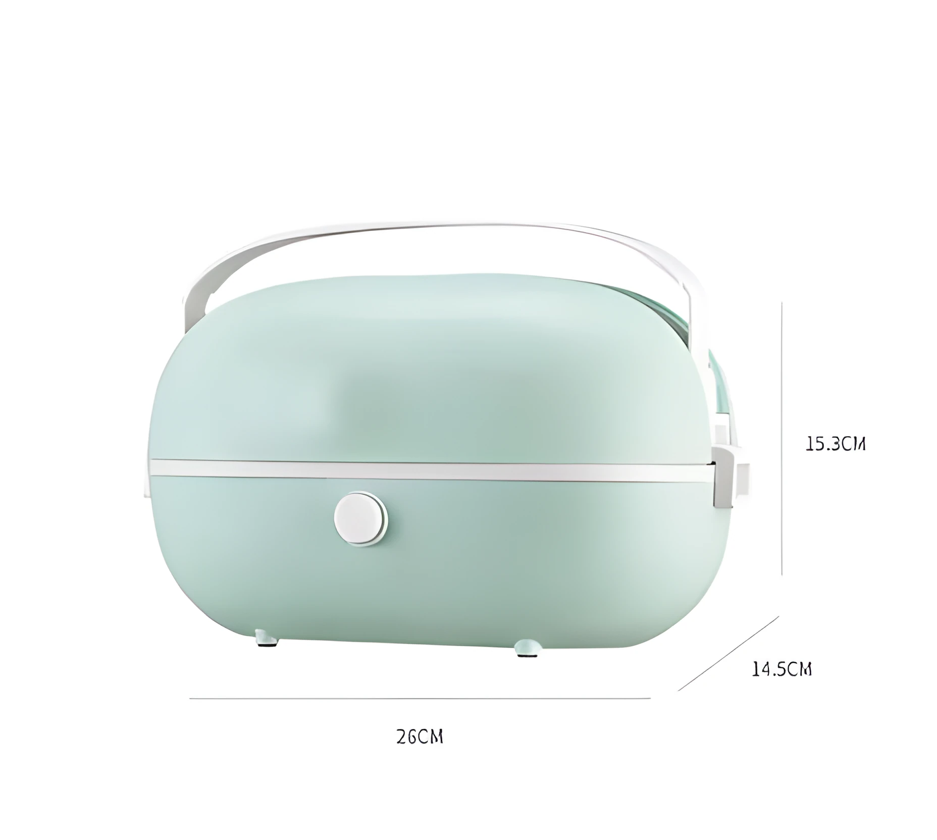 Green portable electric lunch box with 1 litre stainless steel inner tank and control buttons