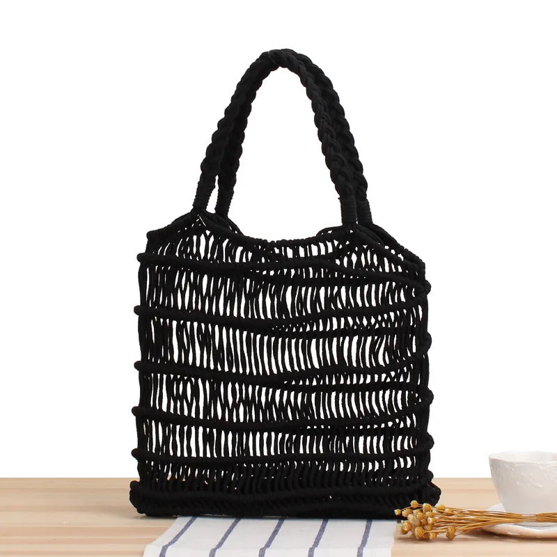 Women's square straw beach bag with double shoulder straps in camel colour