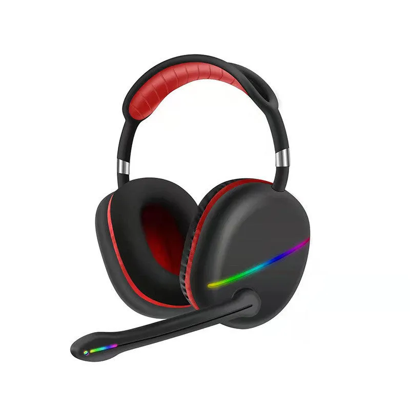 Blue wireless Bluetooth gaming headset with illuminated RGB lights on the ear cups.