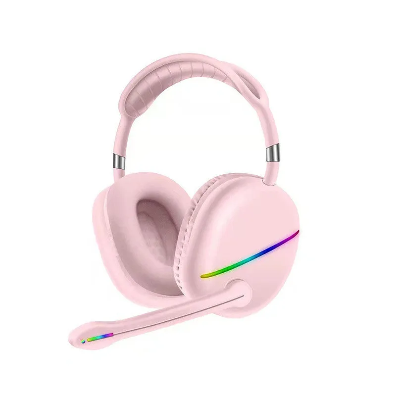 Blue wireless Bluetooth gaming headset with illuminated RGB lights on the ear cups.
