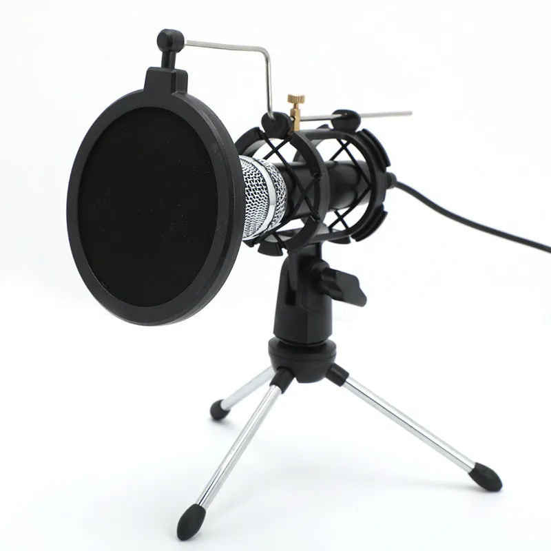 Black mini condenser microphone with aluminium stand for mobile phone and computer live broadcasting