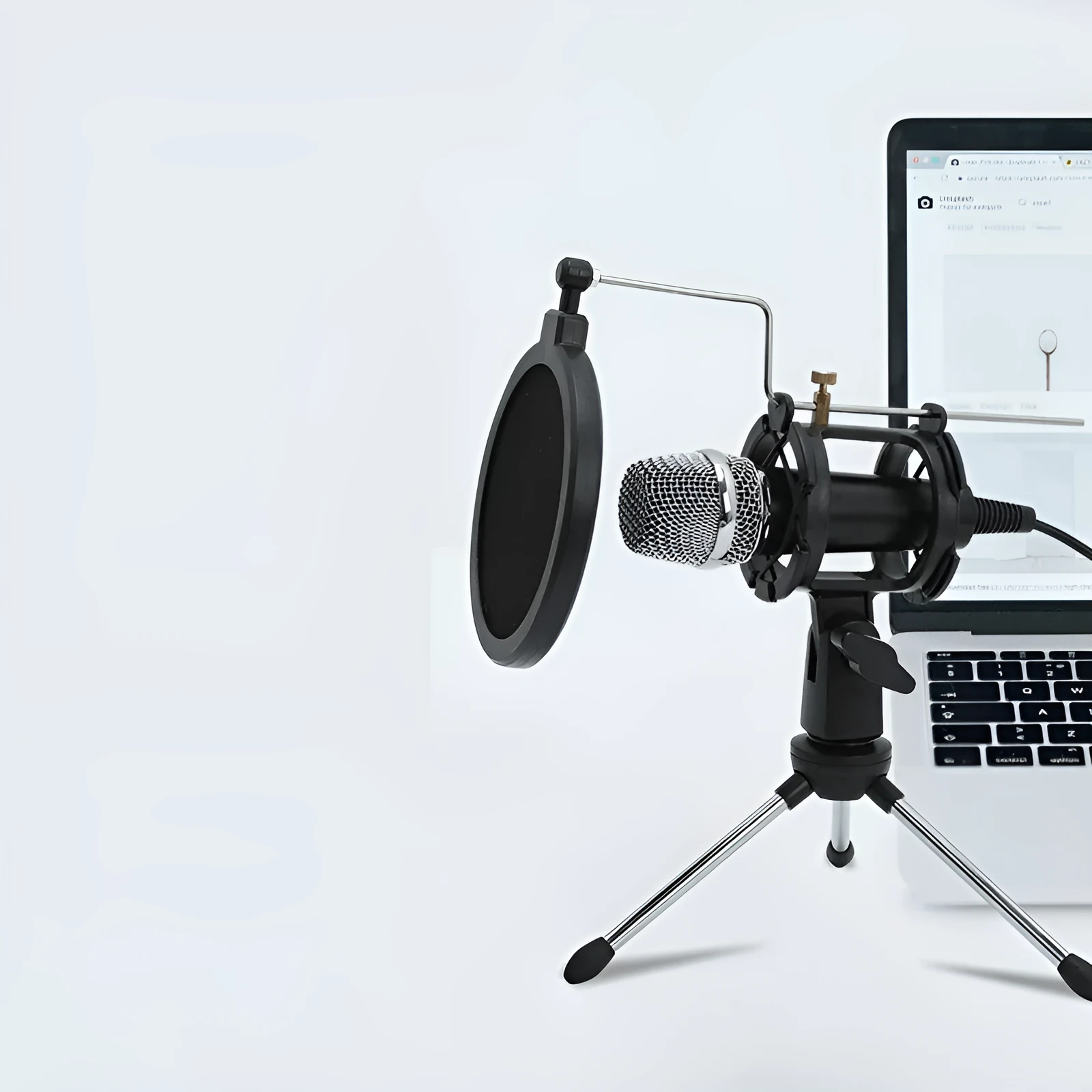 Black mini condenser microphone with aluminium stand for mobile phone and computer live broadcasting