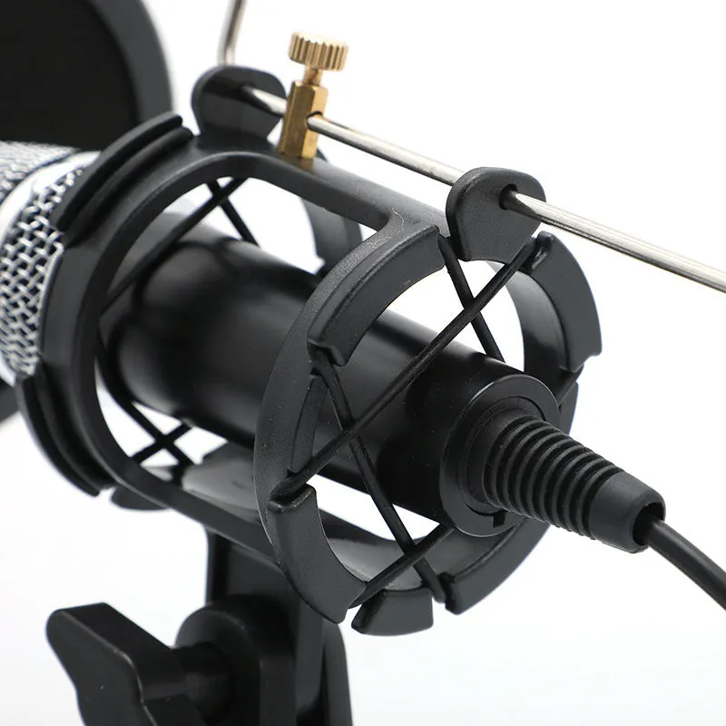 Black mini condenser microphone with aluminium stand for mobile phone and computer live broadcasting