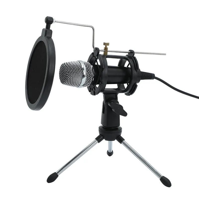 Black mini condenser microphone with aluminium stand for mobile phone and computer live broadcasting