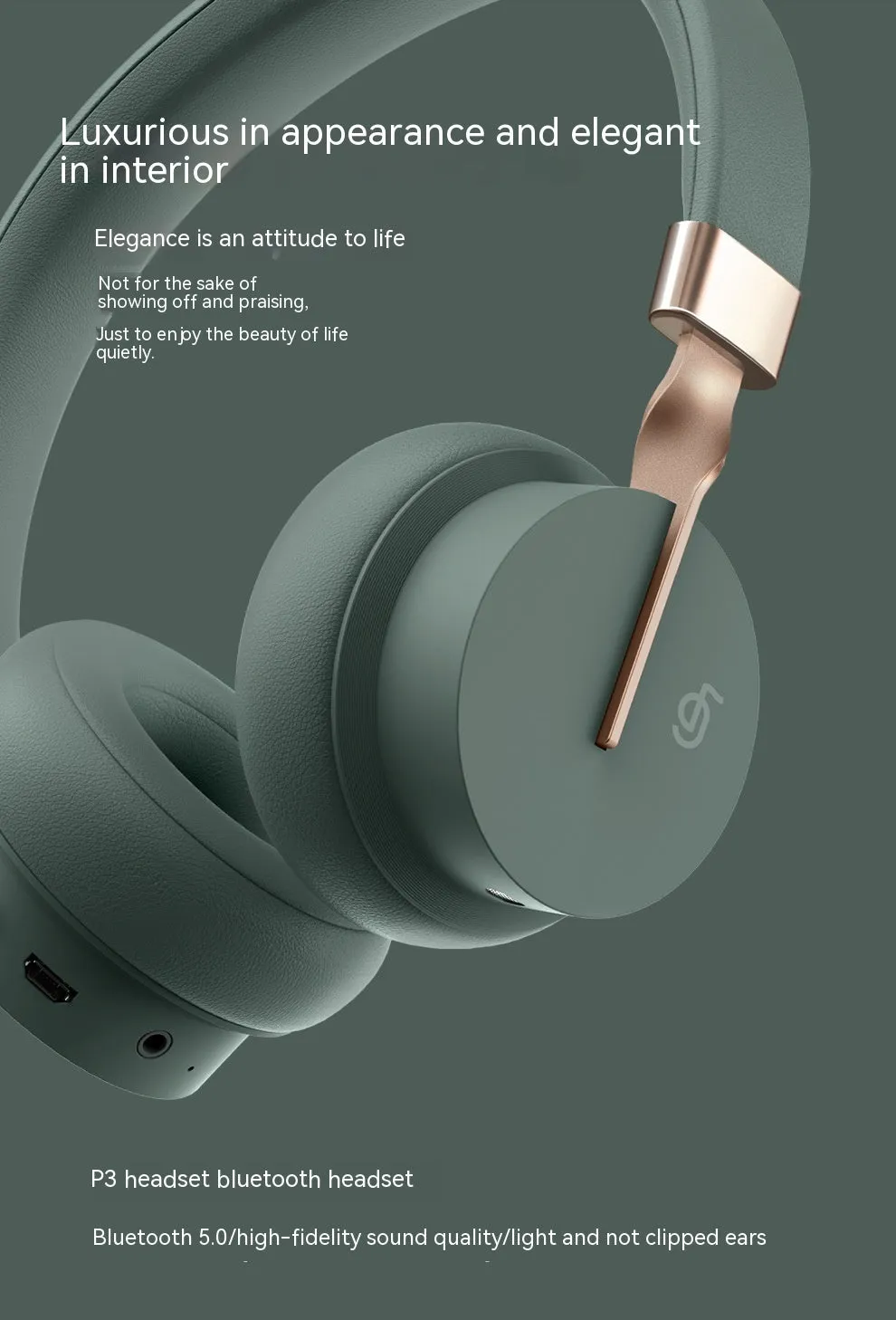 Head-mounted Bluetooth headset shown in solid green, black, red, blue, and white colour options.