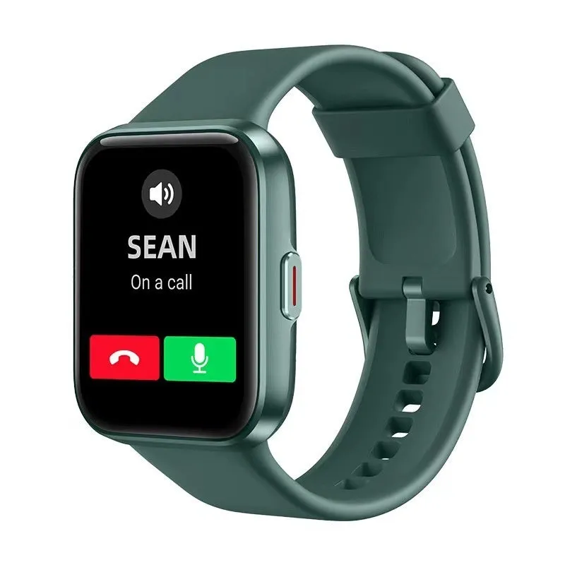 Black smart watch with Bluetooth calling and health monitoring features on a wrist.