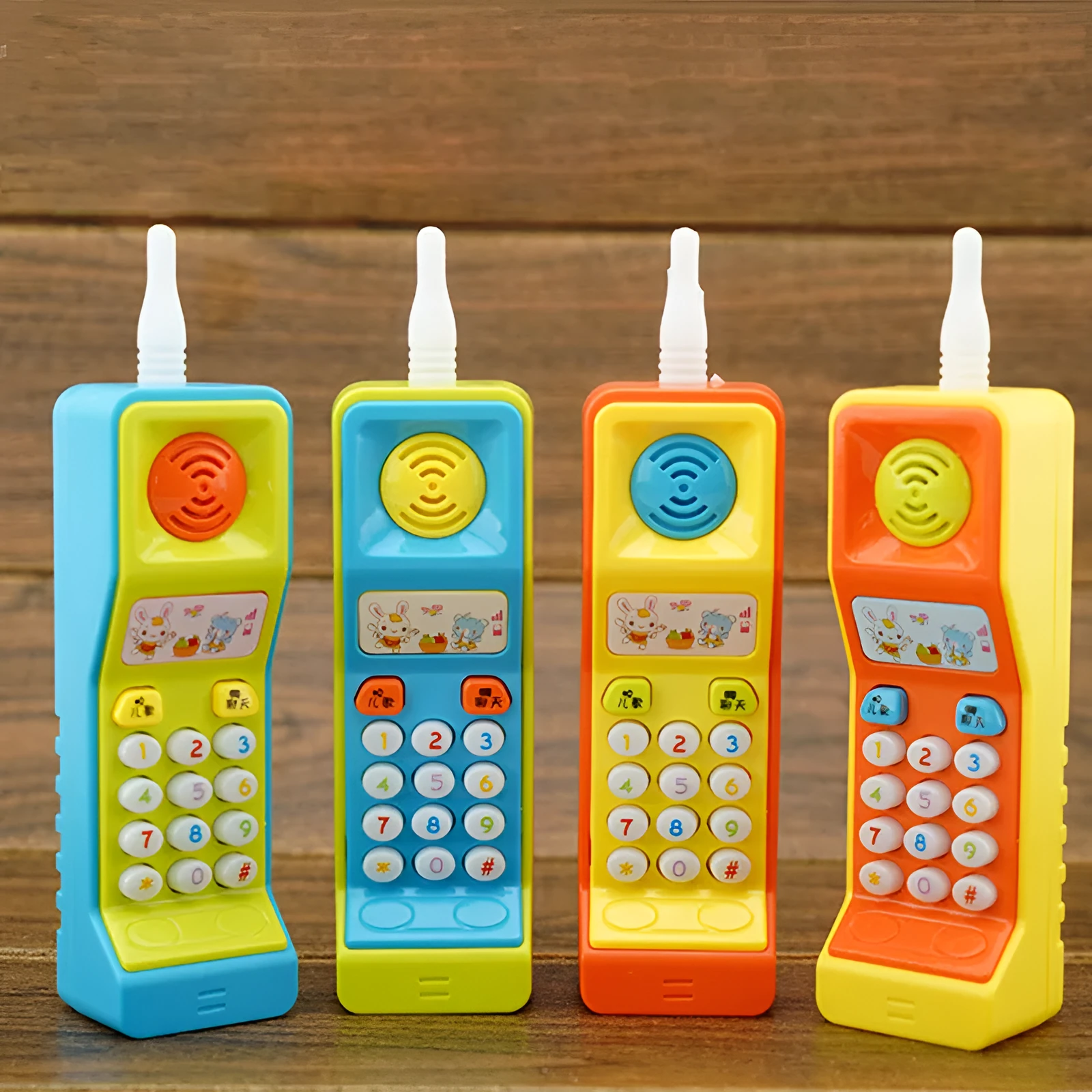 Children's battery-operated educational toy with cartoon animal theme, sound, and light effects.