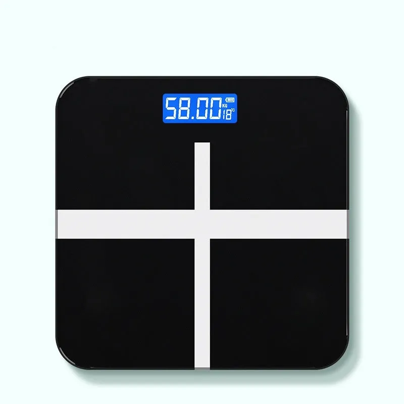 Digital bathroom weight scale with USB rechargeable feature in black, rose red, and white colour options.