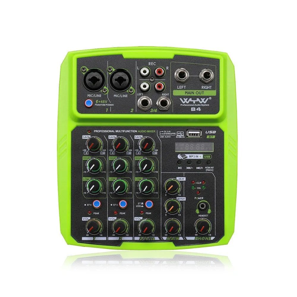 USB audio processor with colour LED mixer, available in green, red or yellow