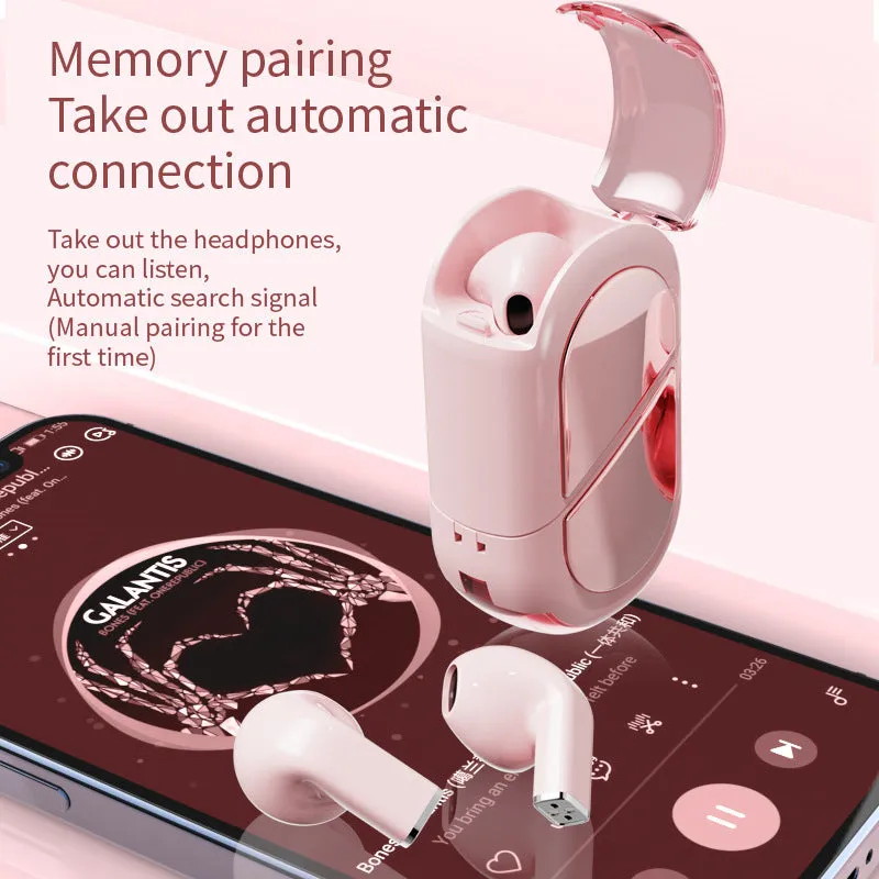 K520 creative rotatable Bluetooth earphones in black, white or pink colours