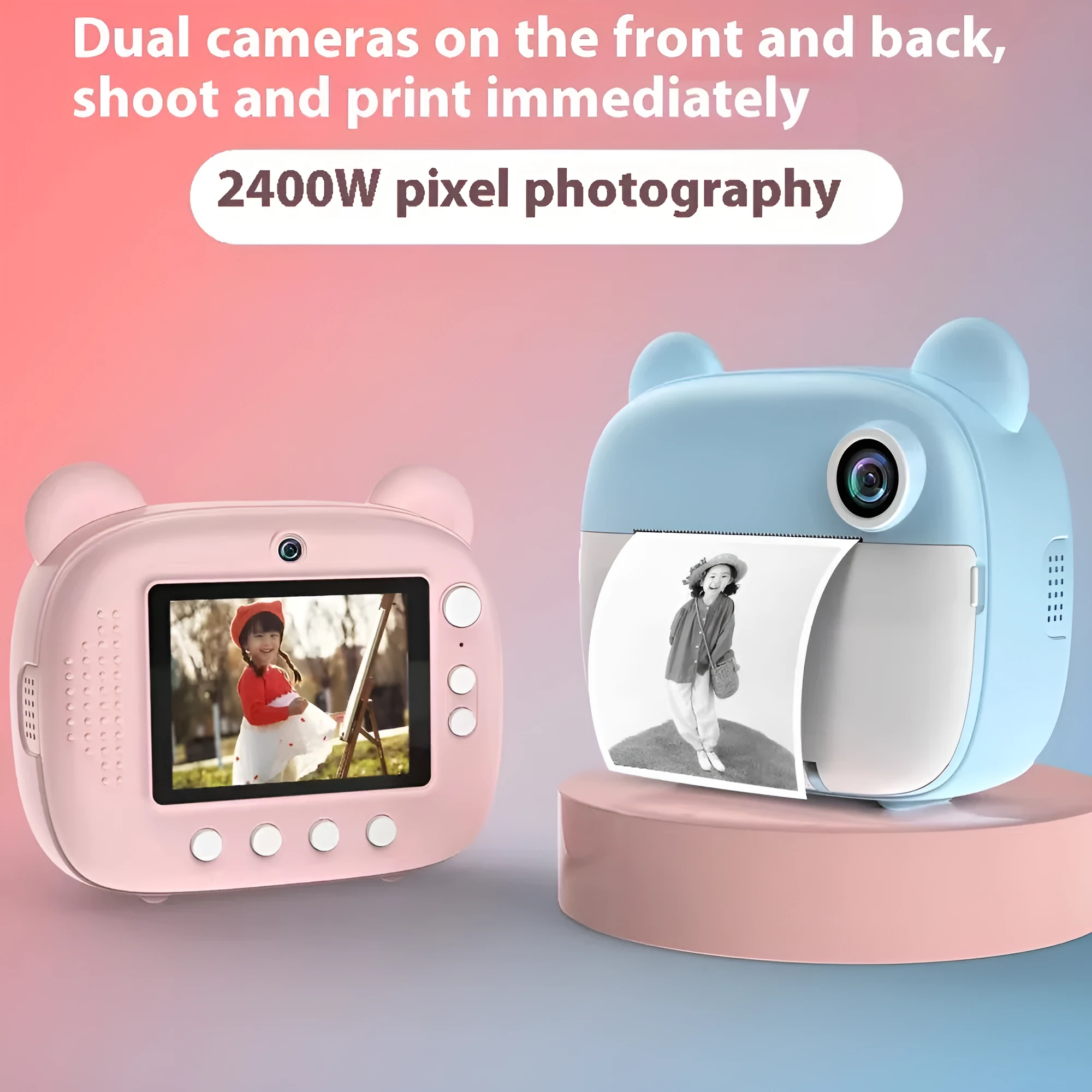 Children's handheld SLR toy camera with double lens measuring 9x5x7cm