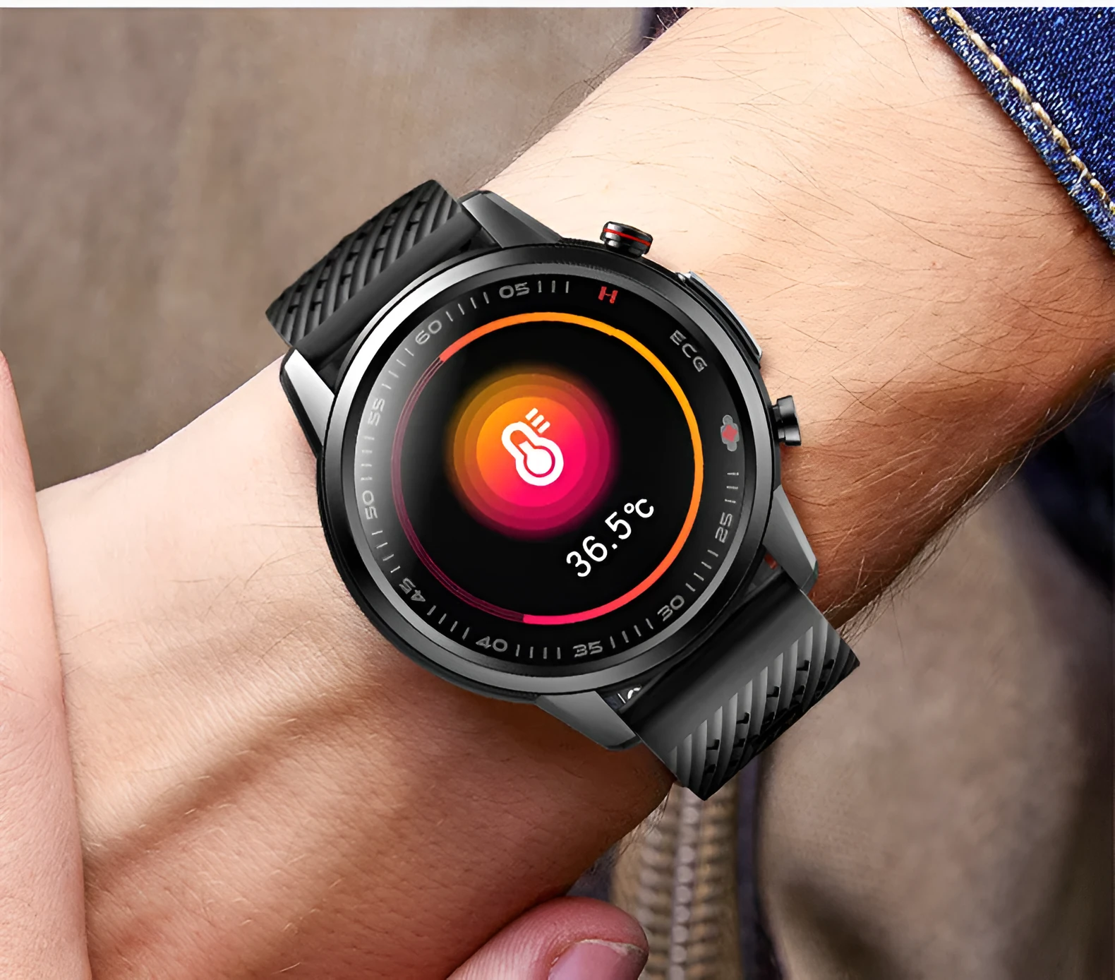 F800 ECG blood pressure sports smart watch with 1.3-inch screen on TPU wristband