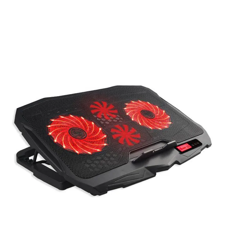 Black universal laptop cooling stand with copper heat pipes and dual USB ports