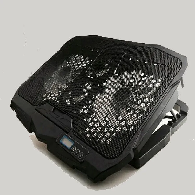 Black universal laptop cooling stand with copper heat pipes and dual USB ports