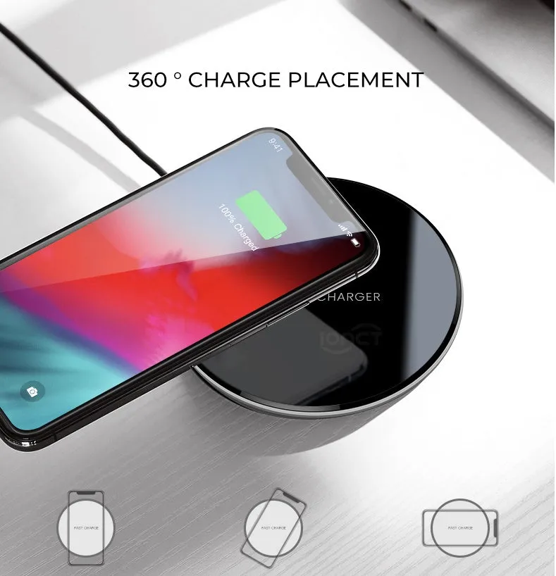 Black QI 15W wireless charging pad with silicone anti-slip base