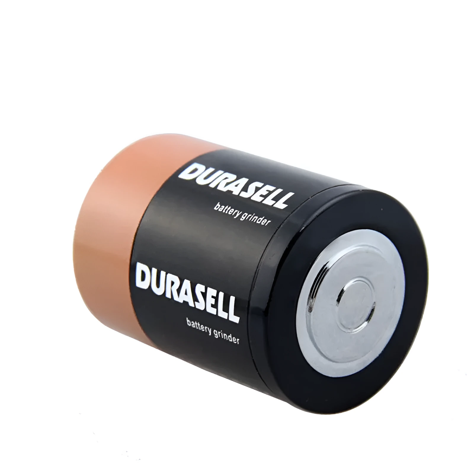 Zinc alloy 55mm battery-shaped three-layer smoke grinder with keychain on black background