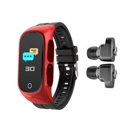 N8 Smart Bracelet Bluetooth Headset Combo in black, white, red, or pink colour on a wrist.