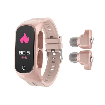N8 Smart Bracelet Bluetooth Headset Combo in black, white, red, or pink colour on a wrist.