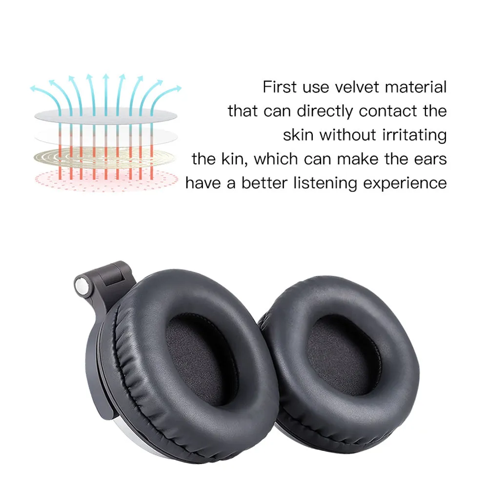 Folding sports headphones in black silver colour showing Bluetooth, FM radio and card mode functions
